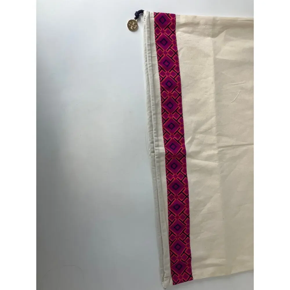 TORY BURCH CREAM DRAW STRING DUST BAG WITH PINK TRIM